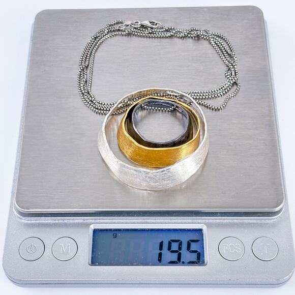 Vintage PZ Israel Sterling Silver 3 Circle Gold Plated Pendant Necklace 31.5" - Picture 7 of 7